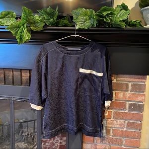 NWT Vintage Floral Print Navy Blue Blouse